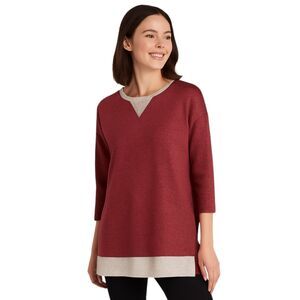 Red Lolly Small X-Long Red Flecked Tunic Sweater Cotton Blend USA Made Cozy